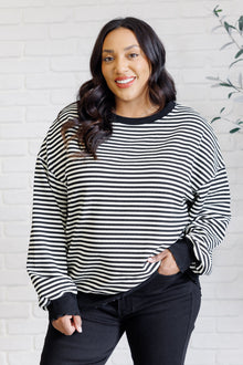  Too Good to Be True Striped Drop Shoulder Top in Black