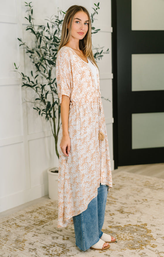 Tropical Print Gauze Kimono - Milk Tea