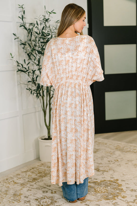 Tropical Print Gauze Kimono - Milk Tea
