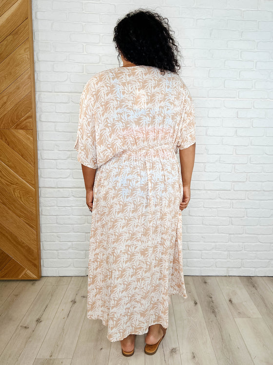 Tropical Print Gauze Kimono - Milk Tea
