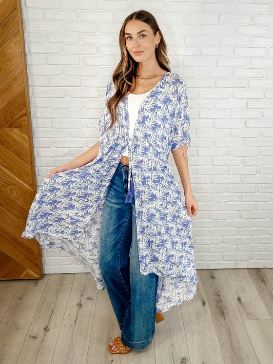 Tropical Gauze Kimono -Periwinkle