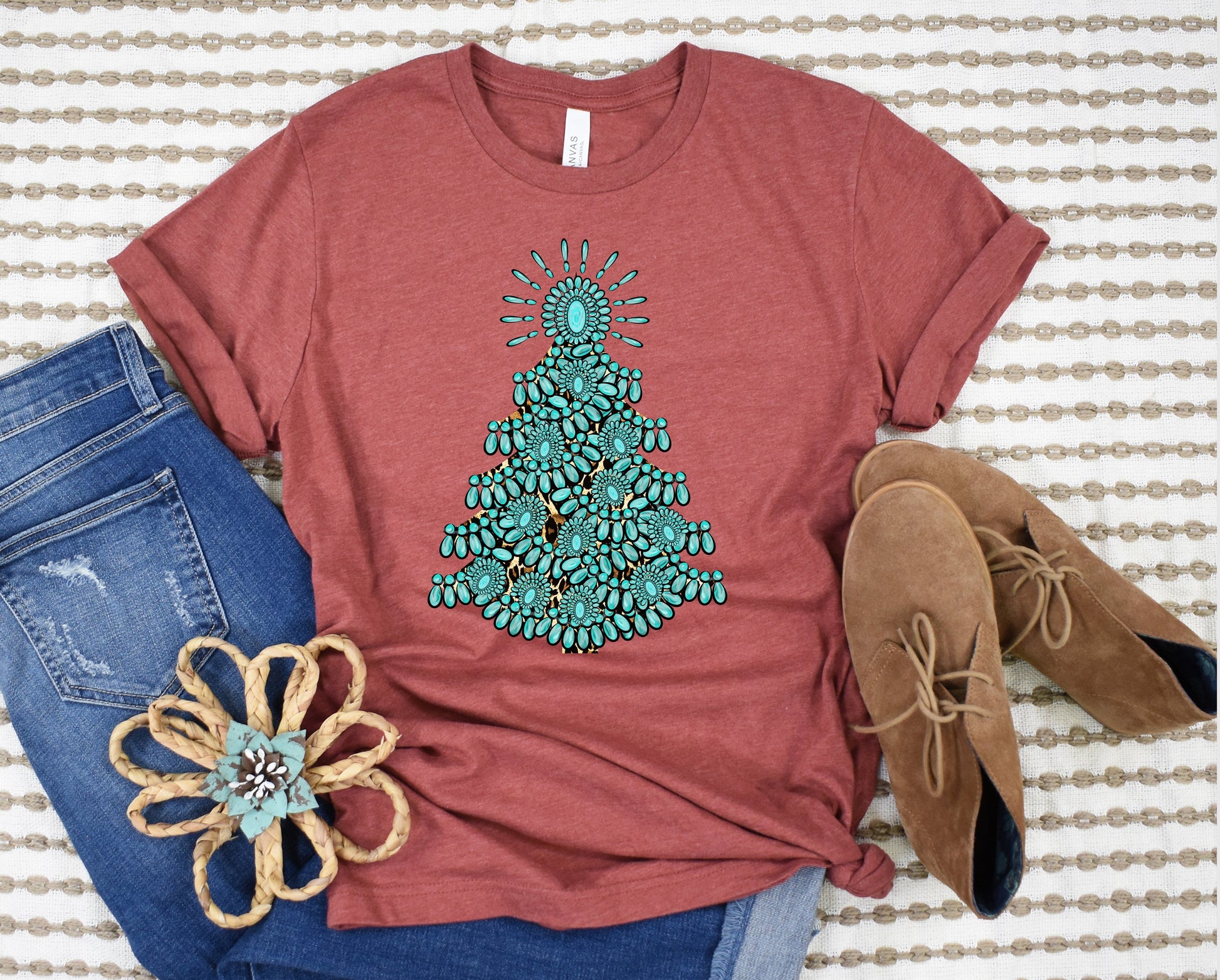 Wholesale Turquoise Christmas Graphic Tee - Heather Clay
