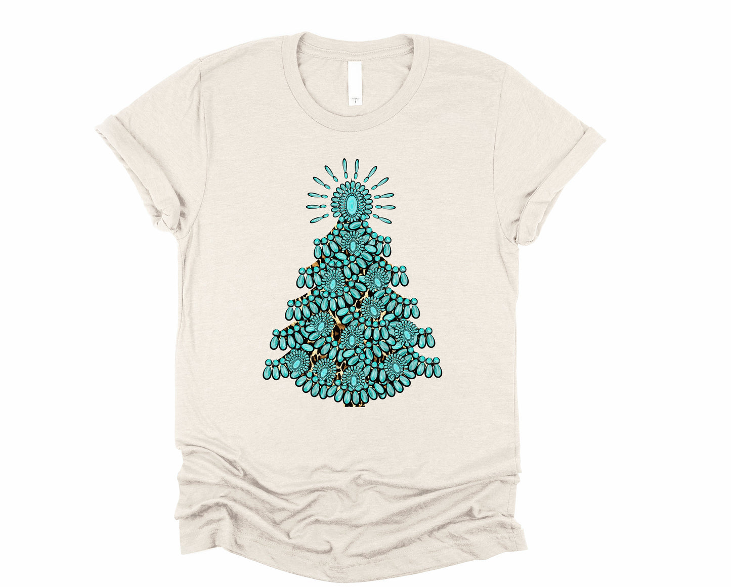 Wholesale Turquoise Christmas Graphic Tee - Heather Sand