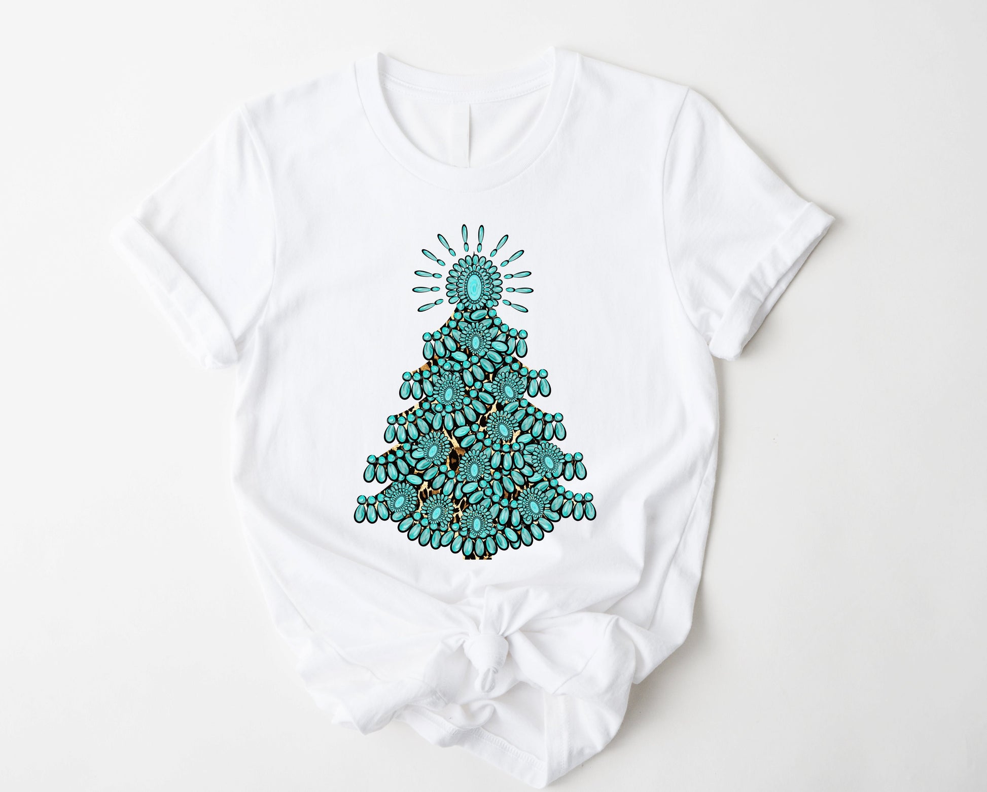 Wholesale Turquoise Christmas Graphic Tee - White