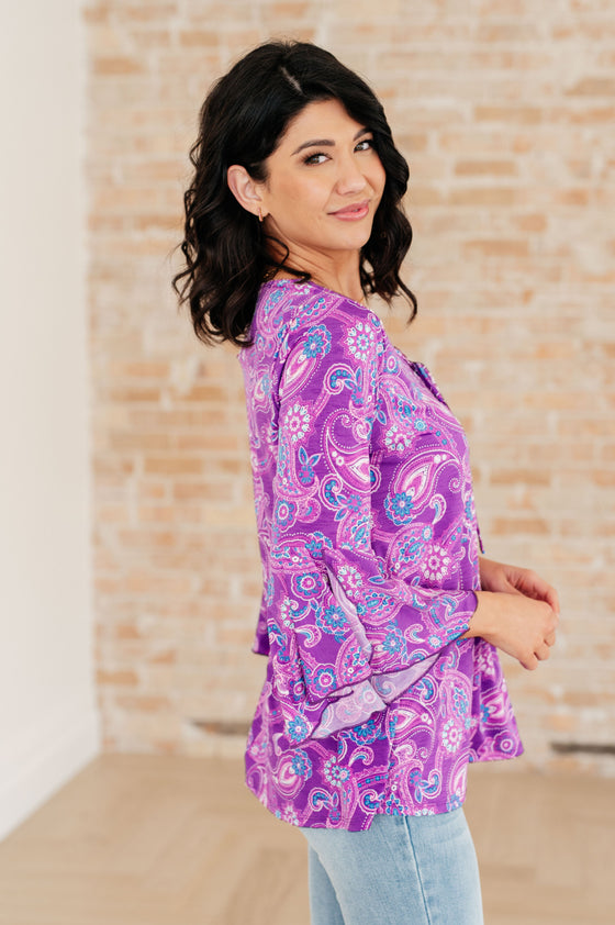 Willow Bell Sleeve Top in Lavender Paisley