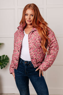  Wish Me Well Floral Printed Puffer Jacket in Rose Multi