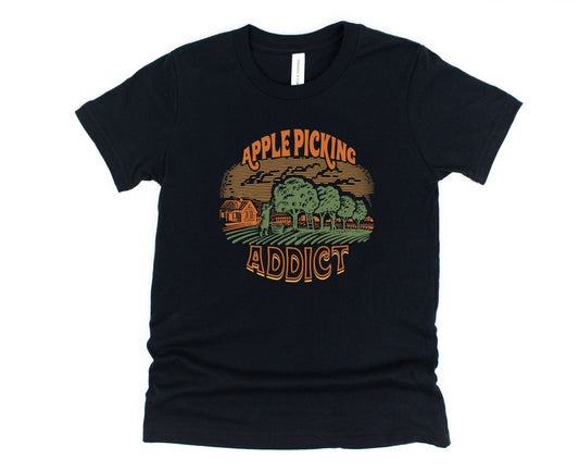 Wholesale Apple Picking Addict Graphic Tee - Black
