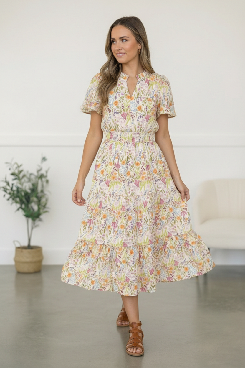 Petals in the Breeze Smocked Midi Dress