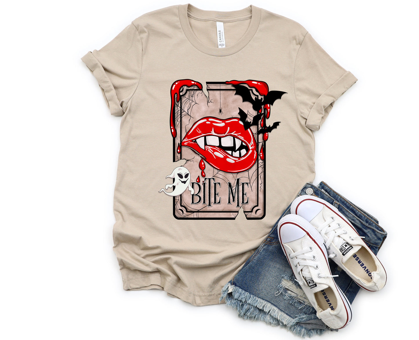 Wholesale Bite Me Graphic Tee - Tan Tee