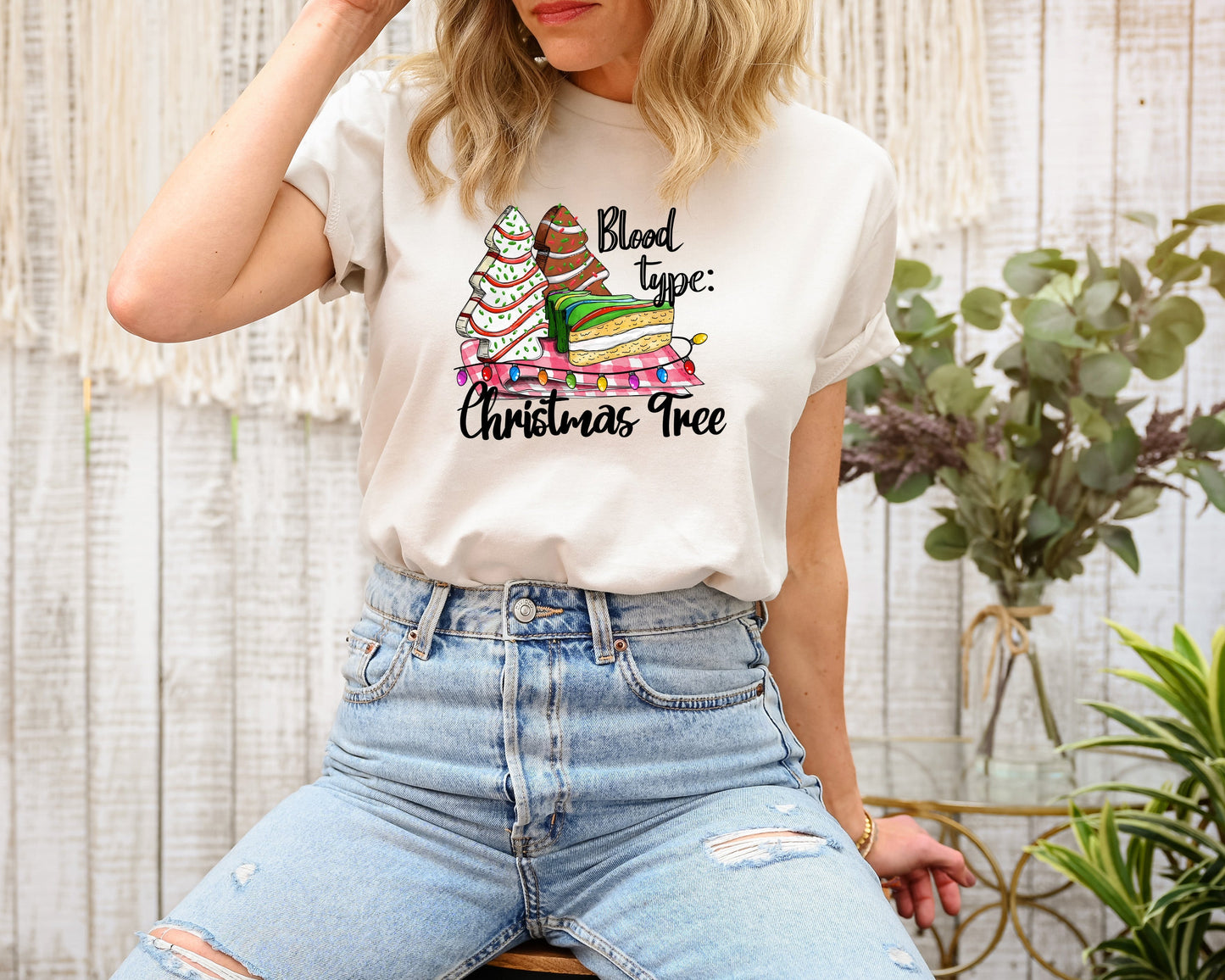 Wholesale Blood Type: Christmas Tree Graphic Tee - Red