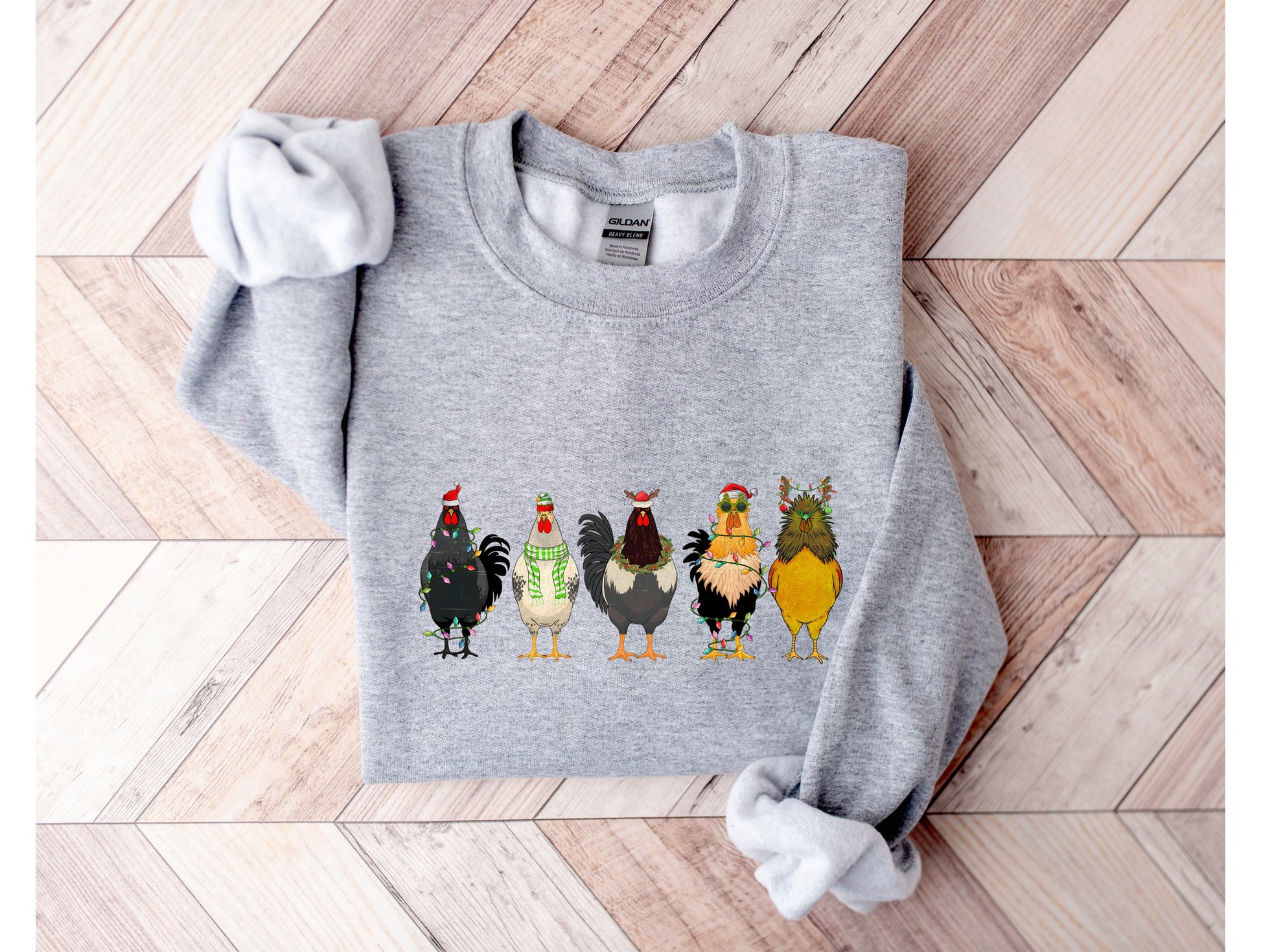 Wholesale Christmas Chicken Graphic Tee - Grey Sweatshirt