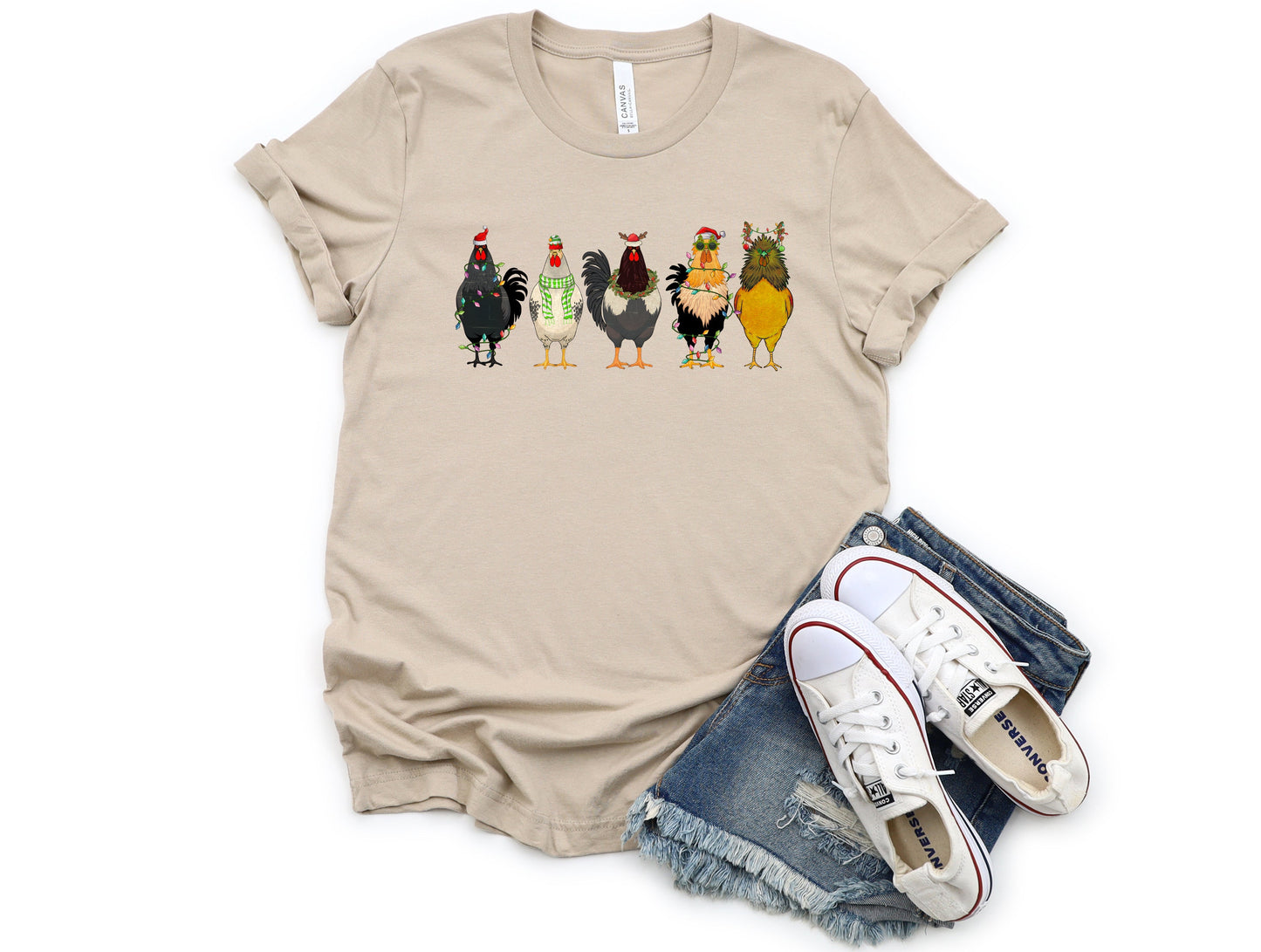 Wholesale Christmas Chicken Graphic Tee - Grey Tee