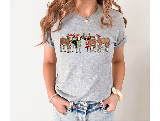 Wholesale Christmas Cows Graphic Tee - Tan Tee