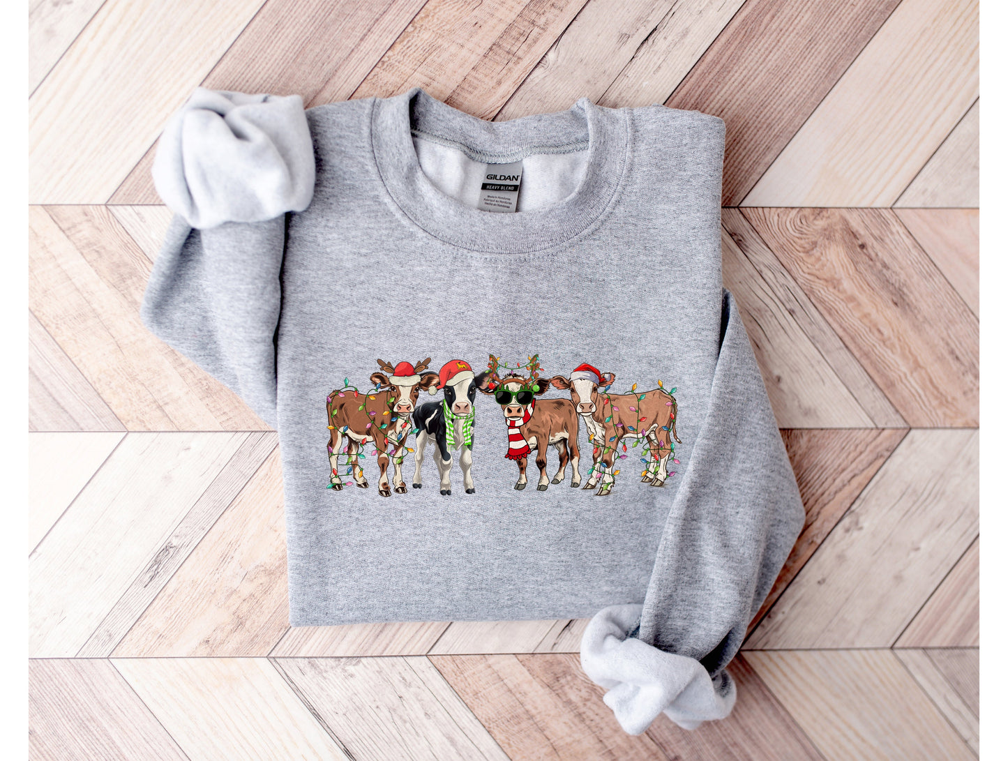 Wholesale Christmas Cows Graphic Tee - Sand Sweatshirt