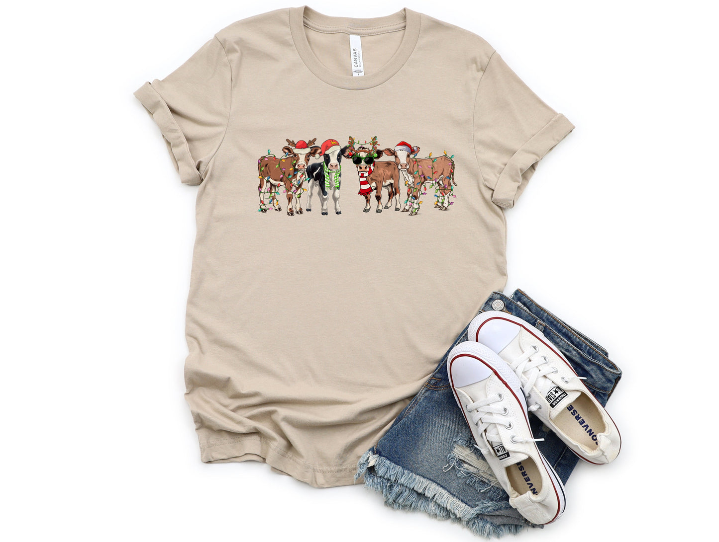 Wholesale Christmas Cows Graphic Tee - Grey Tee