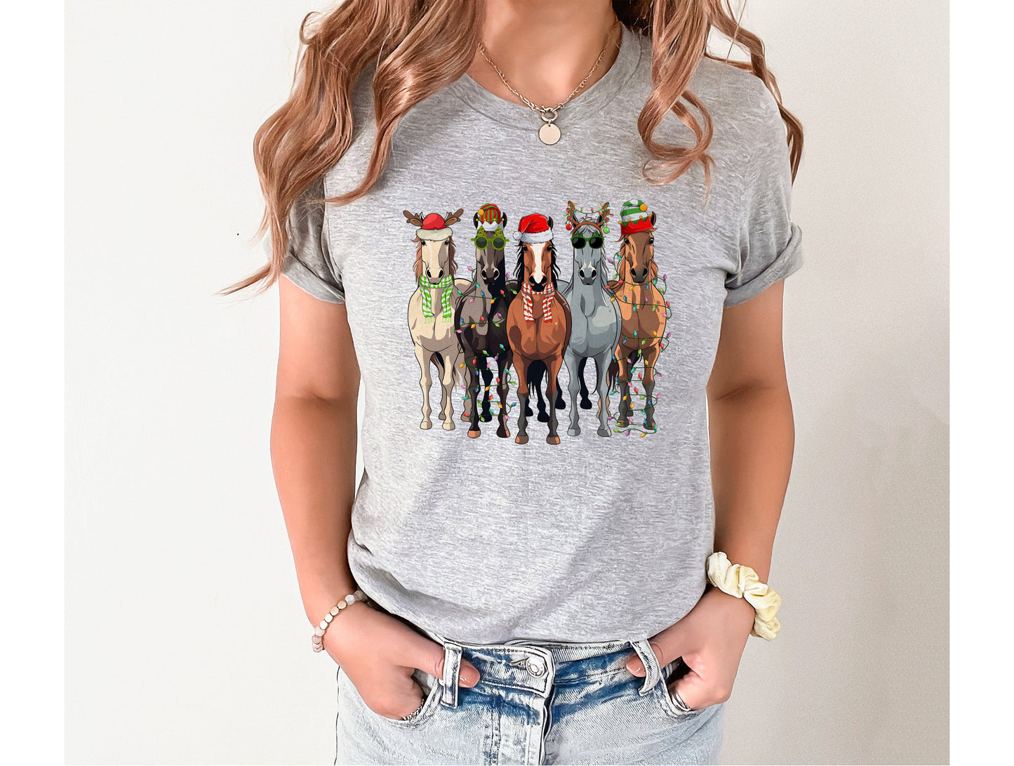 Wholesale Christmas Horses Graphic Tee - Grey Sweatshirt