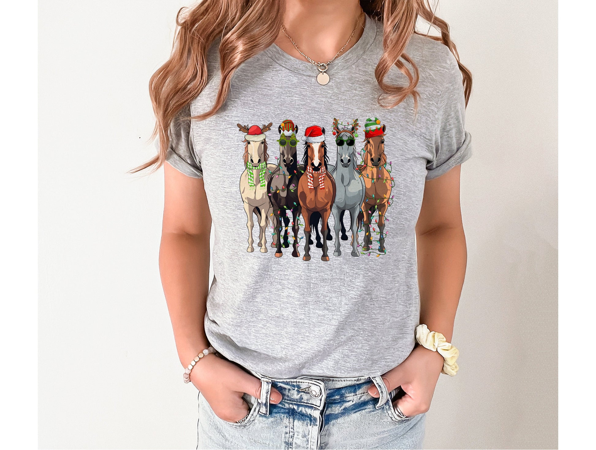 Wholesale Christmas Horses Graphic Tee - Grey Sweatshirt