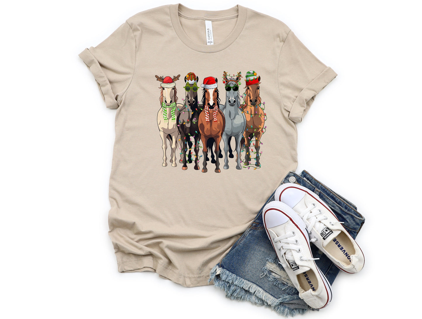 Wholesale Christmas Horses Graphic Tee - Sand Sweatshirt