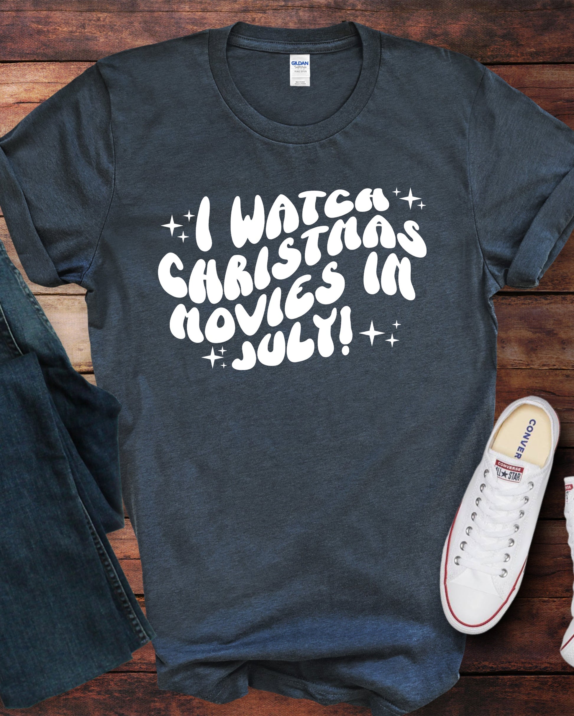 Wholesale Christmas Movies in July Graphic Tee - Gildan White