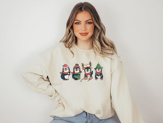 Wholesale Christmas Penguin Graphic Tee - Tan Tee
