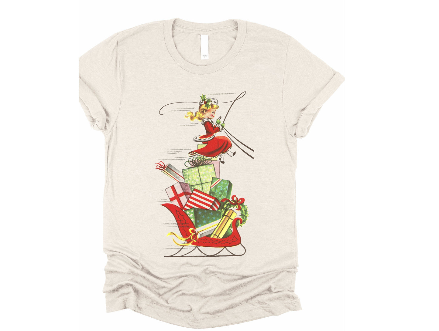 Wholesale Christmas Sleigh Graphic Tee - sand