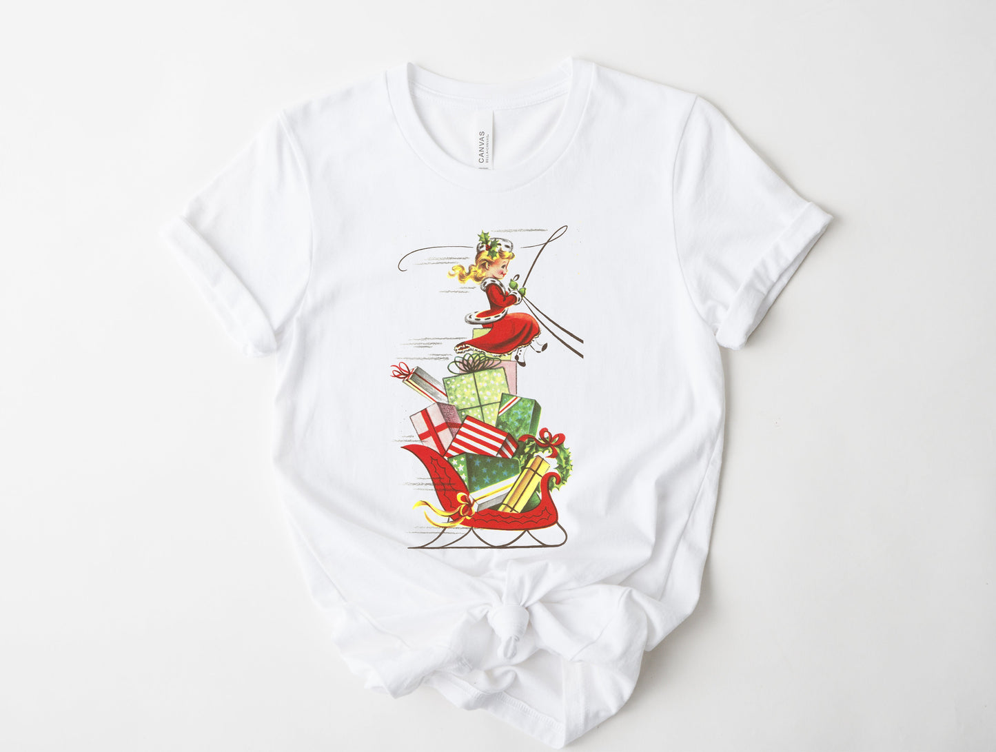 Wholesale Christmas Sleigh Graphic Tee - white