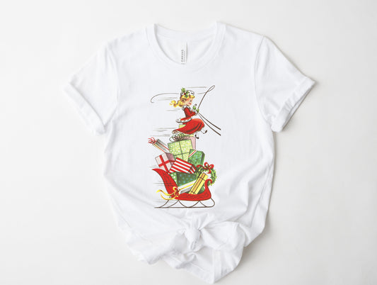 Wholesale Christmas Sleigh Graphic Tee - white