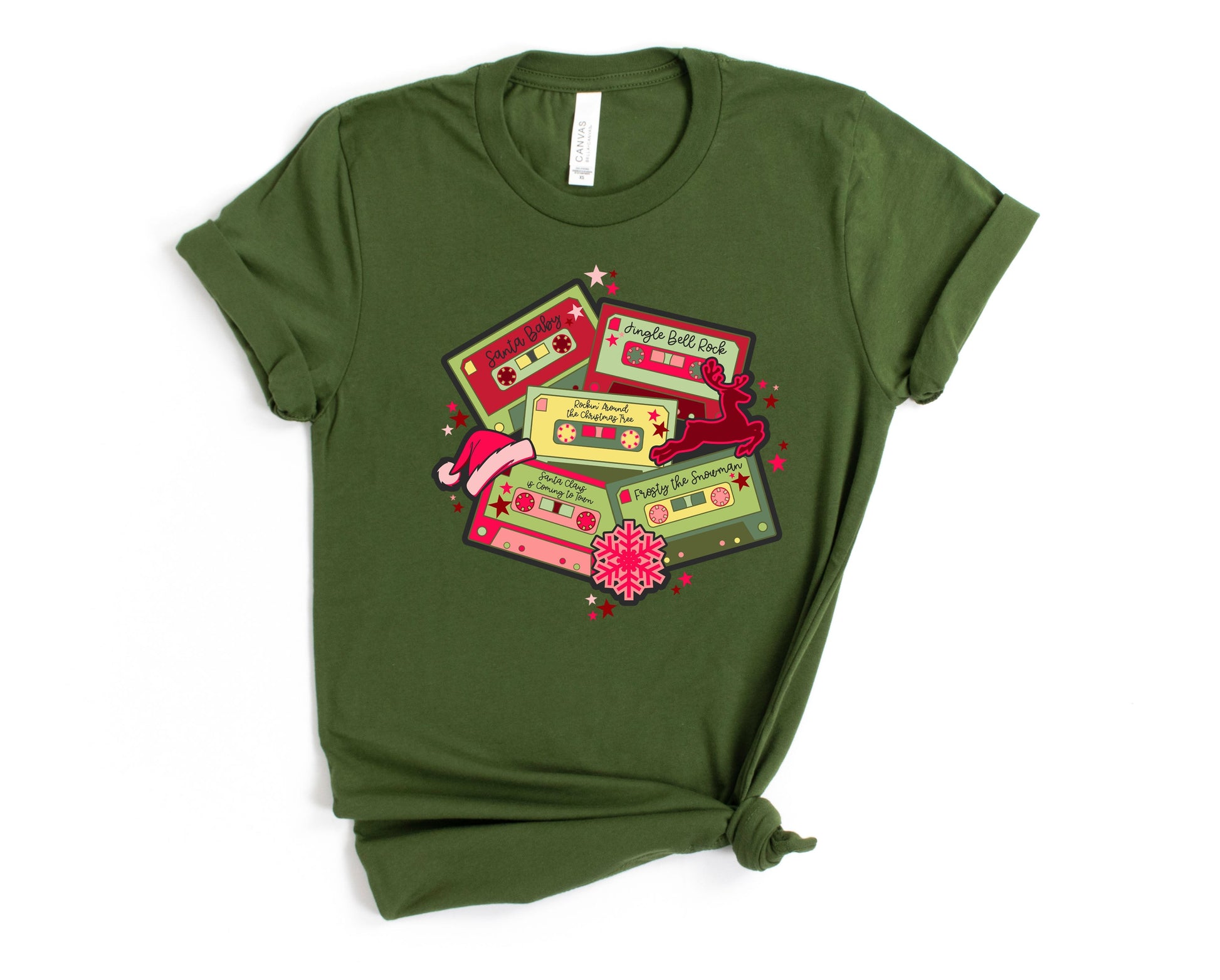 Wholesale Christmas Tapes Graphic Tee - Olive