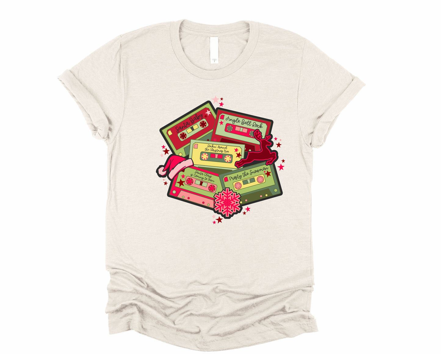 Wholesale Christmas Tapes Graphic Tee - Heather Sand