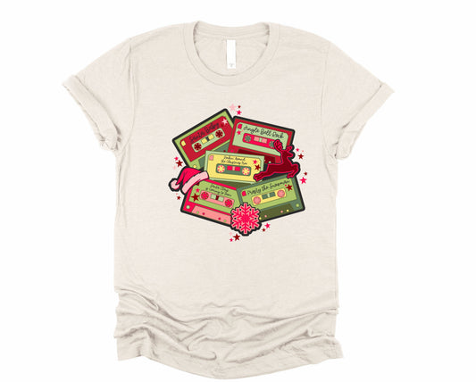 Wholesale Christmas Tapes Graphic Tee - Heather Sand