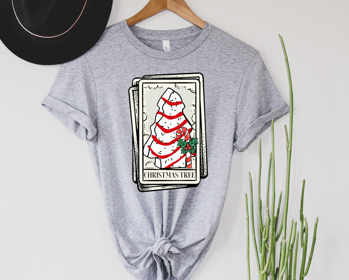 Wholesale Christmas Tree Cake Card Graphic Tee - Heather Grey