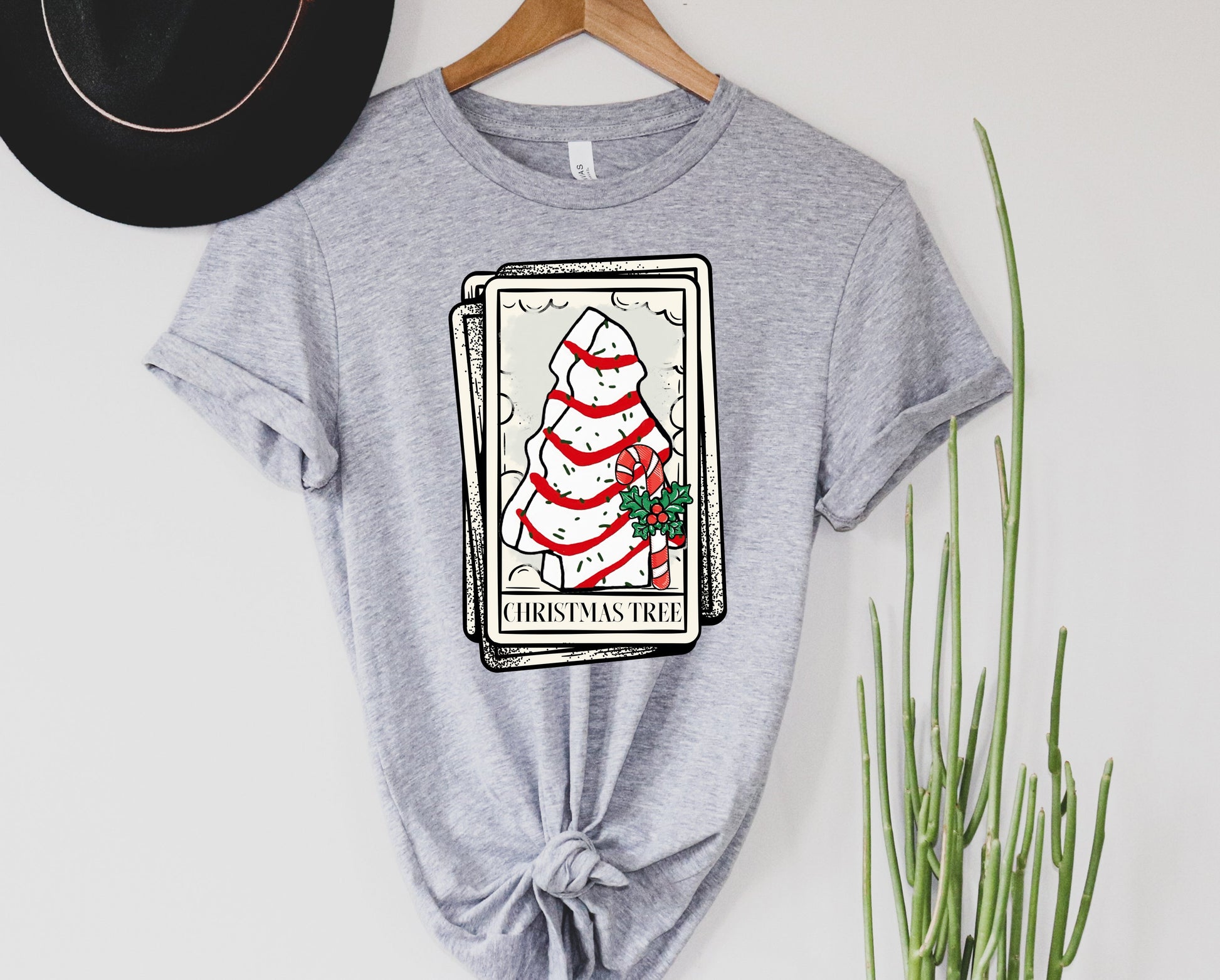 Wholesale Christmas Tree Cake Card Graphic Tee - Heather Grey