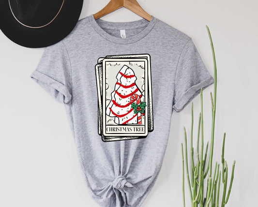 Wholesale Christmas Tree Cake Card Graphic Tee - Heather Grey