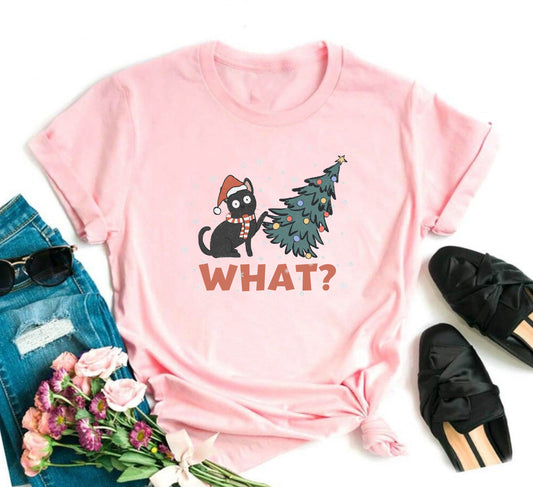 Wholesale Christmas What Graphic Tee - Pink Tee
