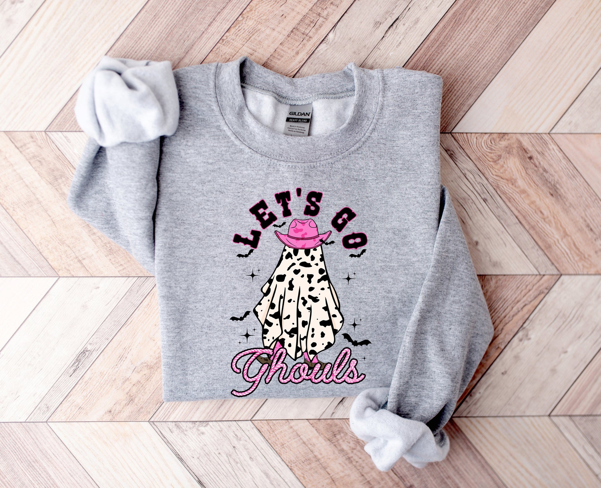 Wholesale Cowboy Lets Go Ghouls Graphic Tee - Grey Sweatshirt