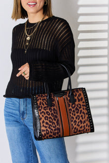  David Jones Leopard Contrast Rivet Handbag