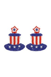  American Red/White/Blue Top Hat Beaded Earrings