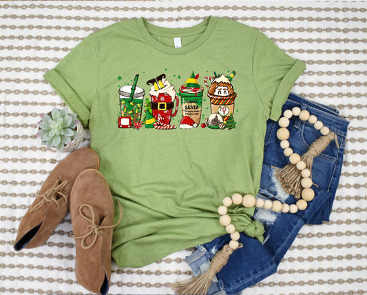 Wholesale Elf Christmas Coffee Graphic Tee - Heathered Green