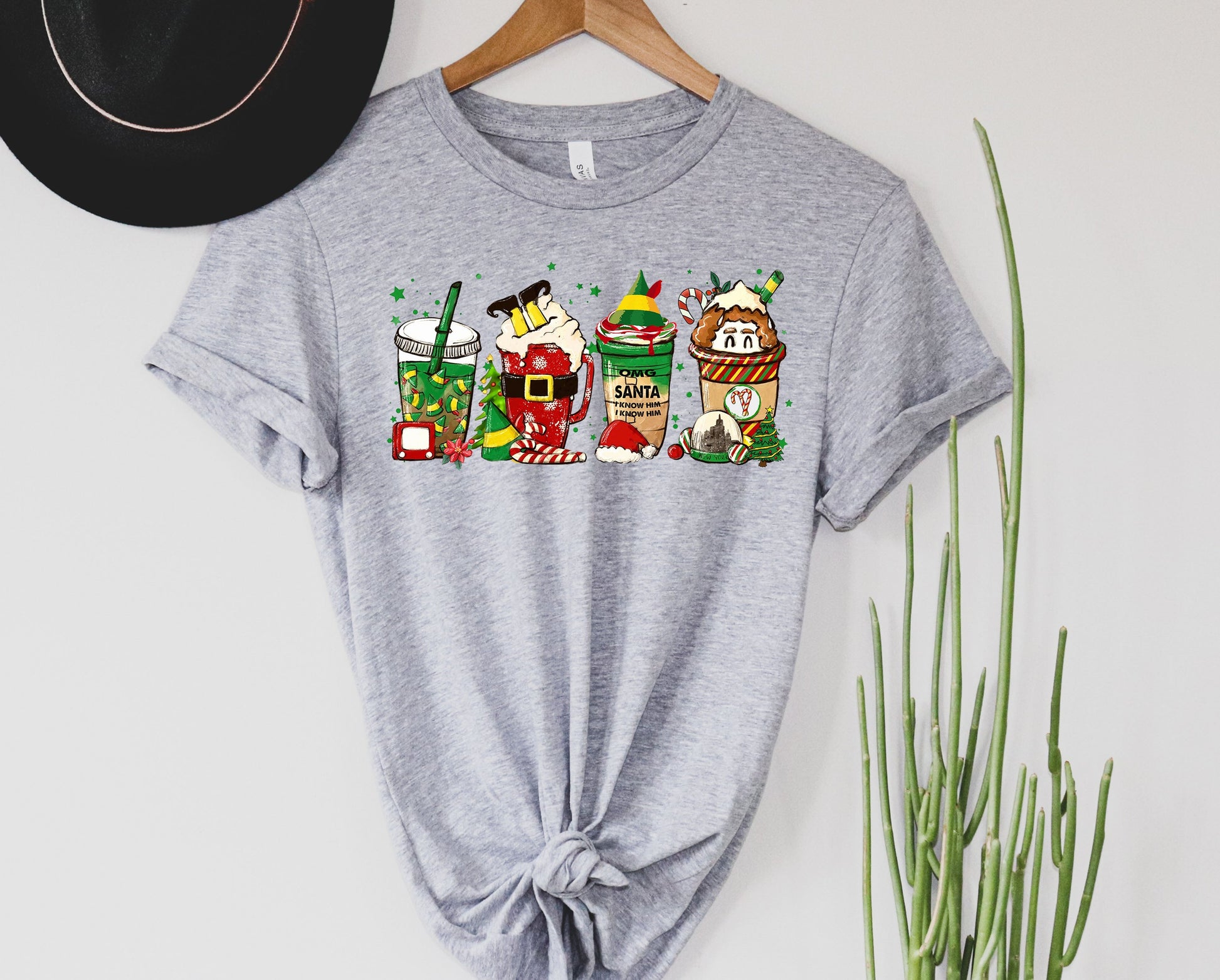 Wholesale Elf Christmas Coffee Graphic Tee - Heather Grey