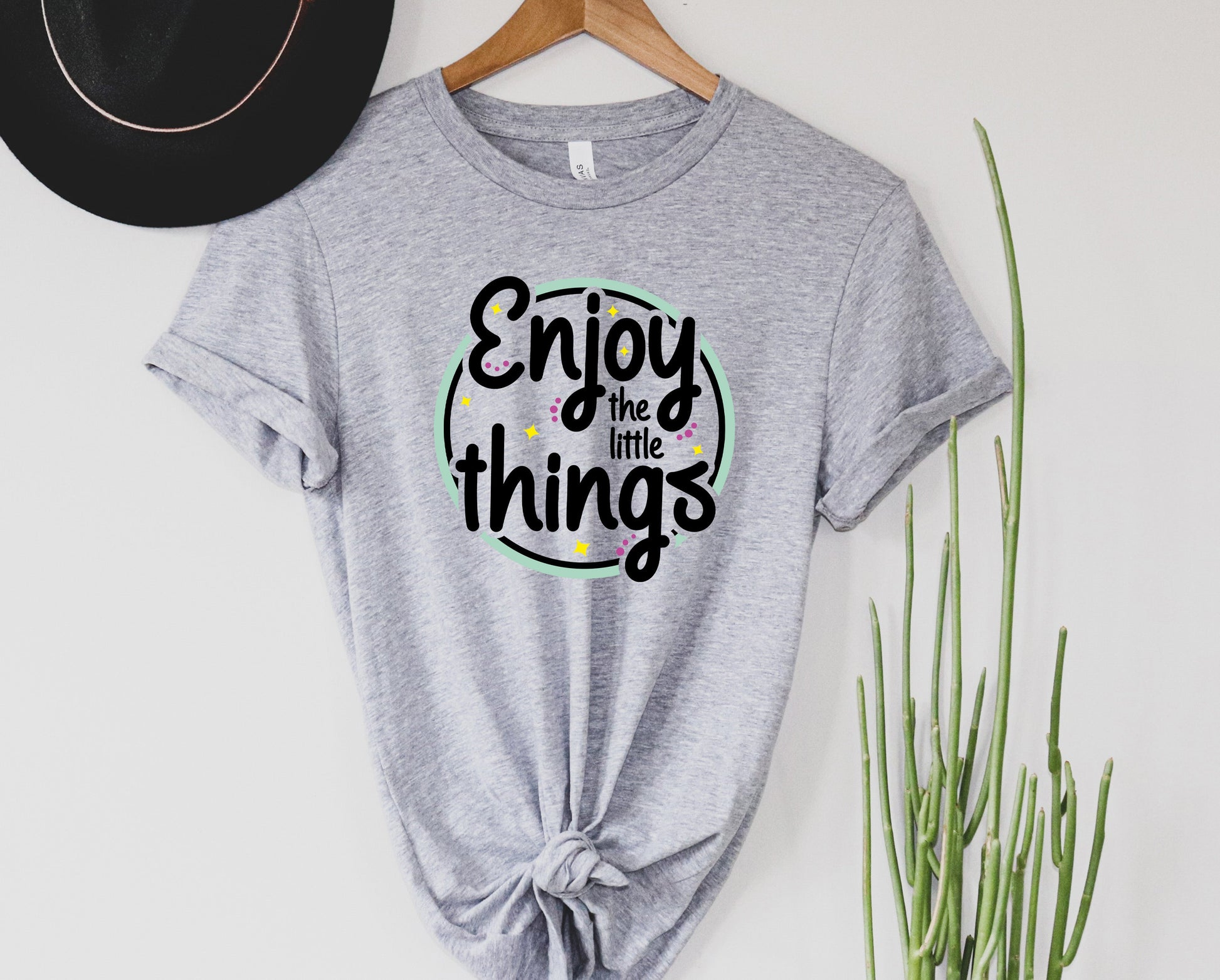 Wholesale Enjoy the Little Things Graphic Tee - Heather Green