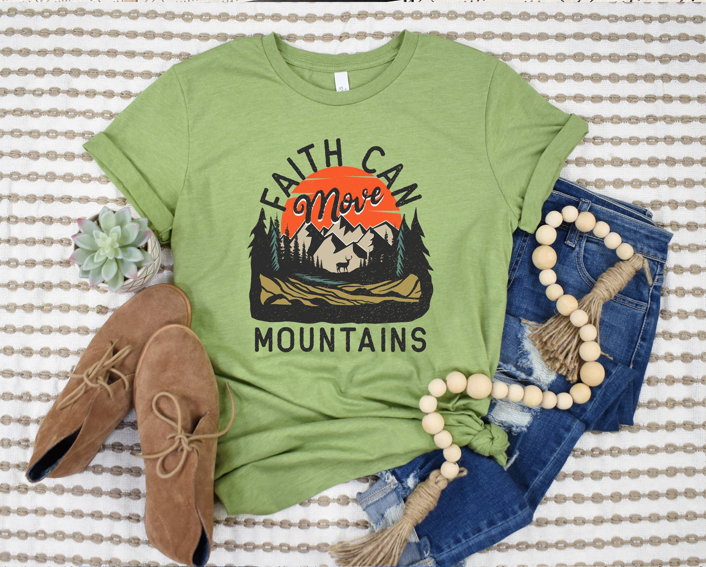 Wholesale Faith can move mountains Graphic Tee - Heathered Green