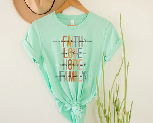 Wholesale Faith Love Hope Family Graphic Tee - Mint