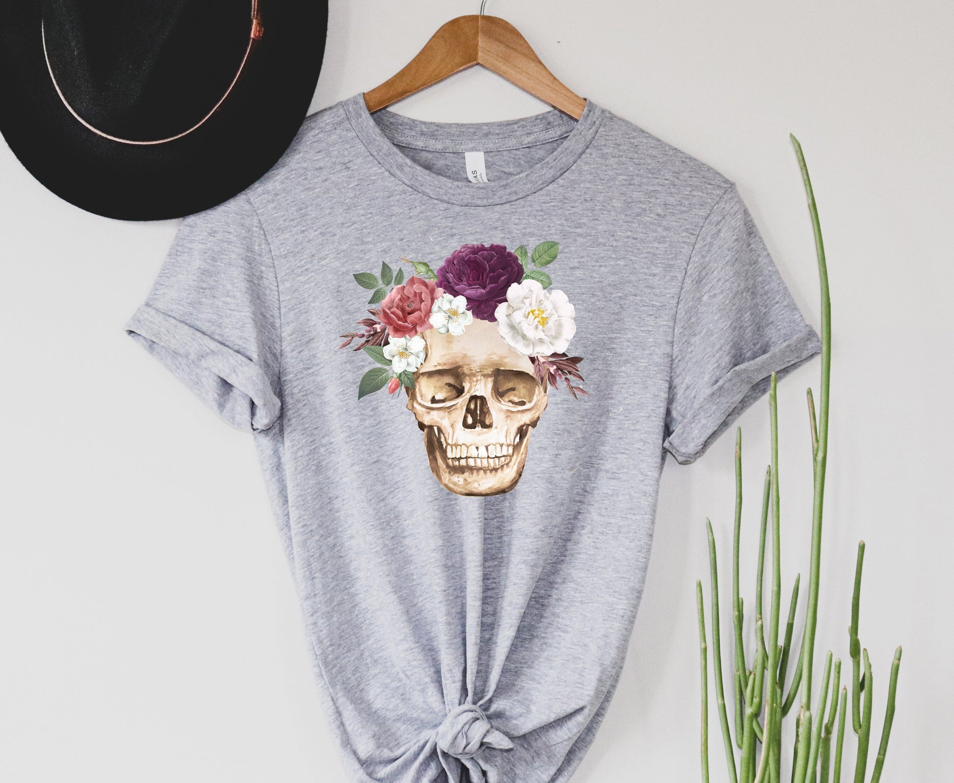 Wholesale Floral Skull Graphic Tee - White