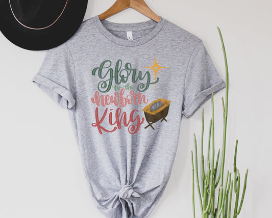 Wholesale Glory to the Newborn King Graphic Tee - Grey Tee