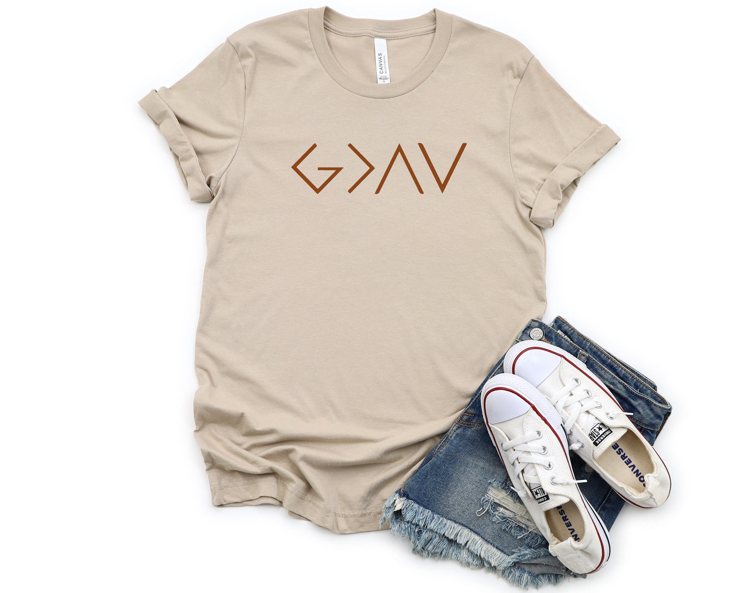 Wholesale God Is Graphic Tee - Tan Tee