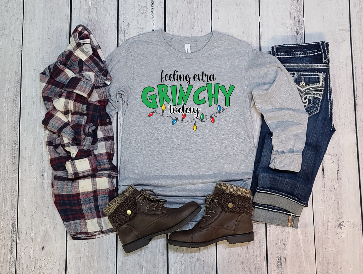 Wholesale Grinchy Graphic Tee - Heather Grey