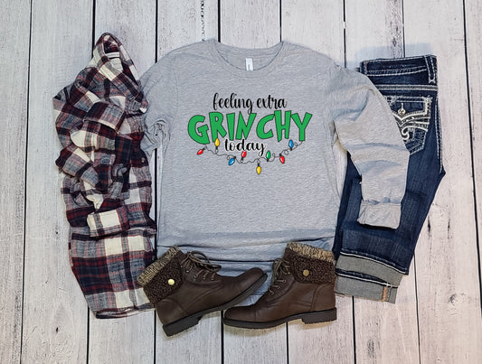 Wholesale Grinchy Graphic Tee - Heather Grey