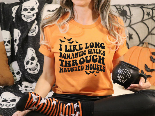 Wholesale Haunted Houses Graphic Tee - Burnt Orange