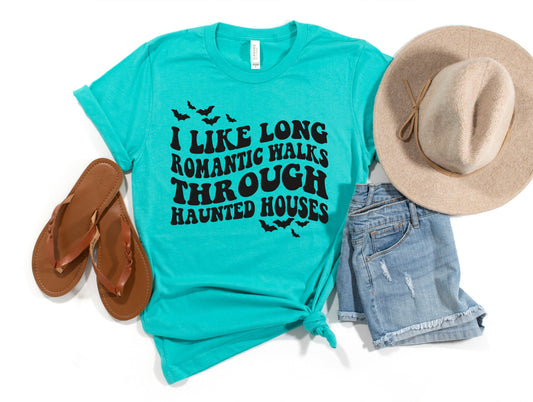 Wholesale Haunted Houses Graphic Tee - Teal