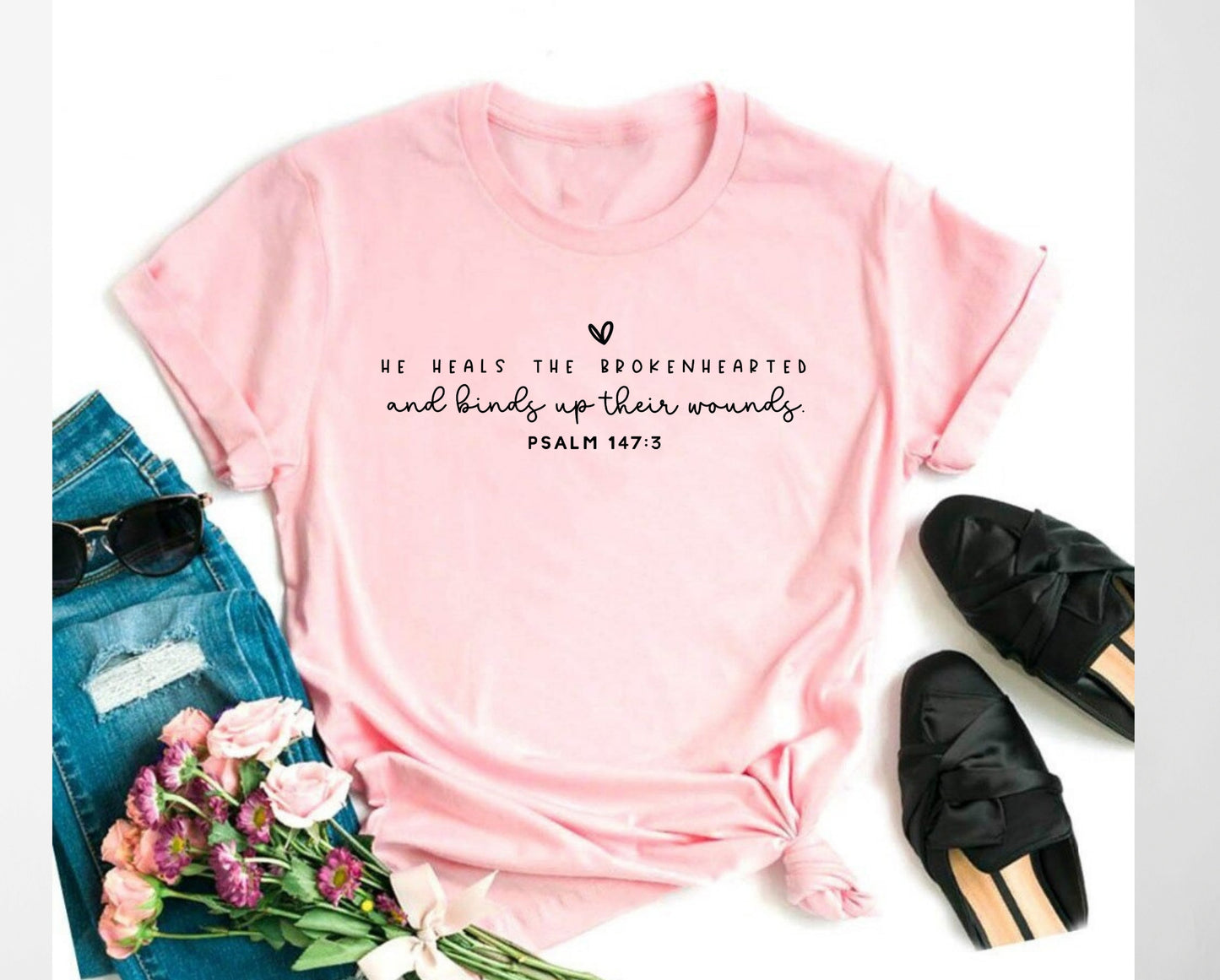 Wholesale He Heals the Brokenhearted Graphic Tee - Pink